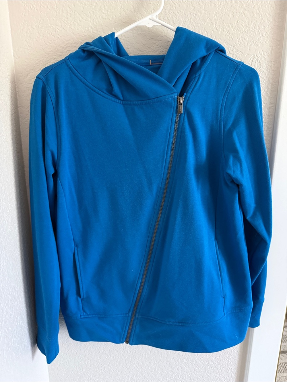 Lucy Bright Blue Asymmetrical Zip Hooded Jacket